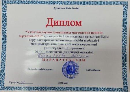 "ҮЗДІК БАСТАУЫШ СЫНЫПТЫҢ МАТЕМАТИКА ПӘНІНІҢ МҰҒАЛІМІ- 2021"